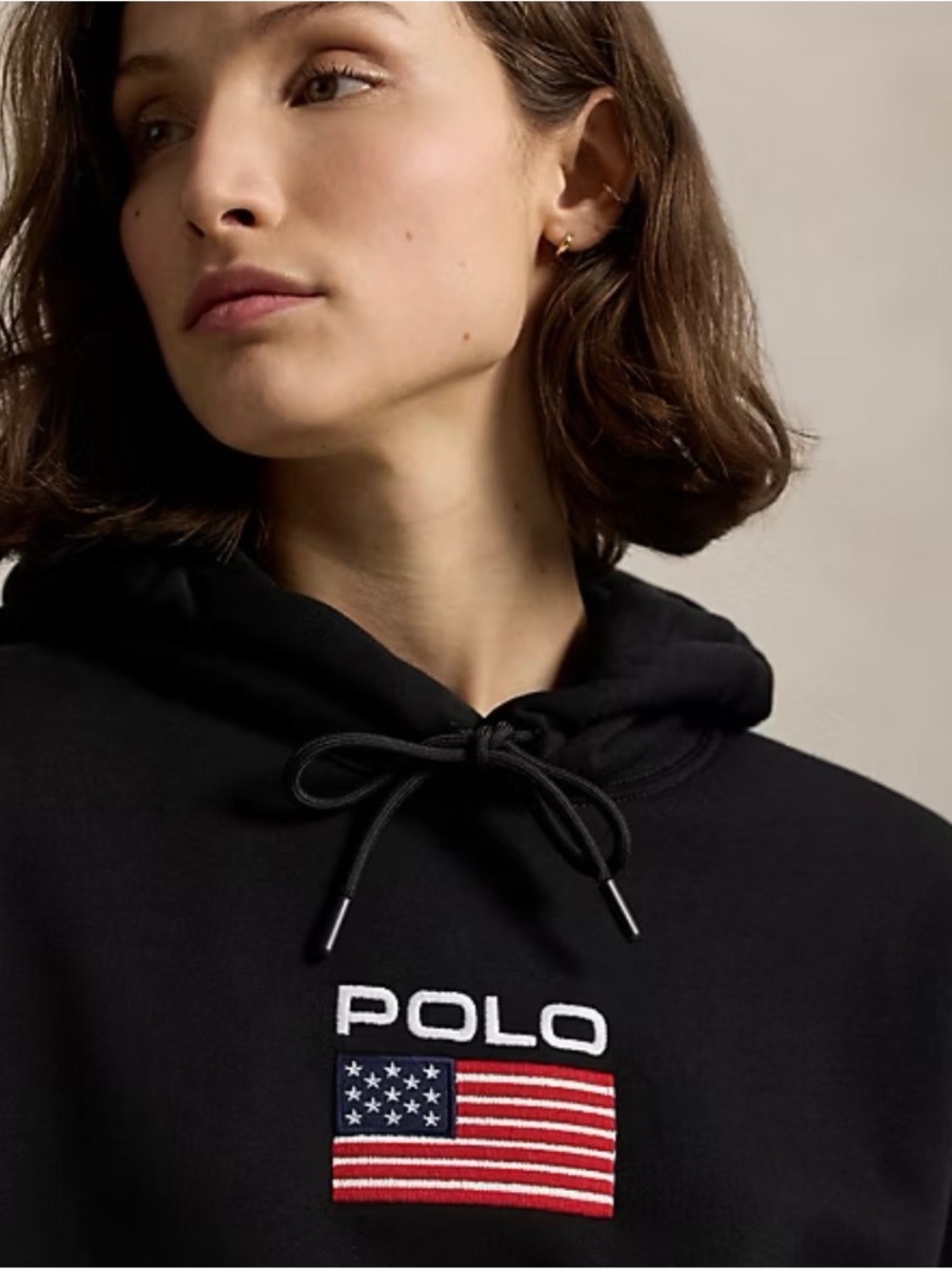 UNISEX Polo by Ralph Lauren Black Hoodie with Embroidered Flag